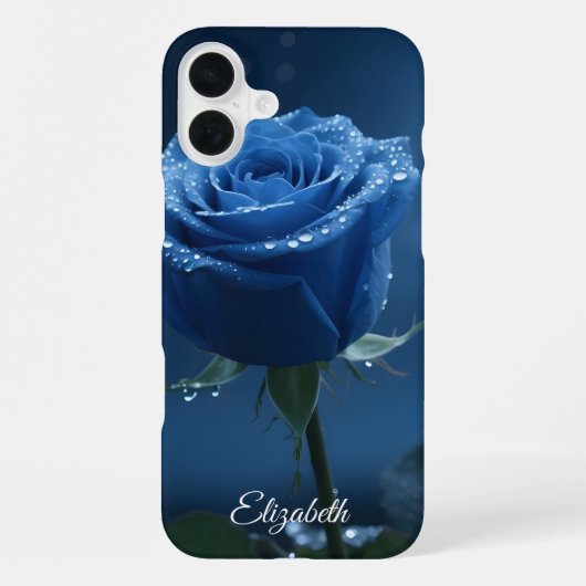 カスタムネーム入り魔法の青いバラ ロマンティックフラワー iPhoneケース (裏面)