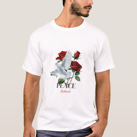 カスタムネーム入り鳩とバラTシャツ Tシャツ (正面)