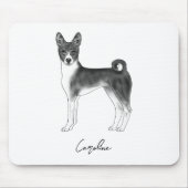 カスタムネーム入り黒白のバセンジー犬 マウスパッド (正面)