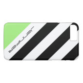 カスタムネーム入り黒白ネオン緑ストライプ Case-Mate iPhoneケース (裏面(横))