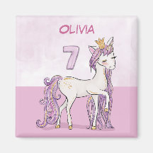 カスタムネーム入り7歳の誕生日ピンクの馬と王冠
