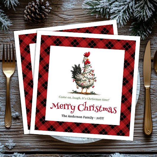 カスタムネーム入り クリスマスチキンのイラスト スタンダードカクテルナプキン