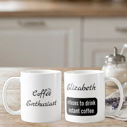 カスタムネーム入り コーヒー愛好家 白と黒 コーヒーマグカップ