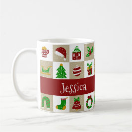 カスタムネーム入り ラスティックベージュのクリスマススノー コーヒーマグカップ