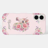 カスタムネーム入り 牧歌的な水彩画風の花とユニコーンの女の子 Case-Mate iPhoneケース (裏面 (横))