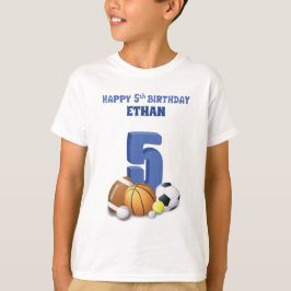 カスタムネーム入り 男の子 5歳の誕生日 スポーツボール Tシャツ
