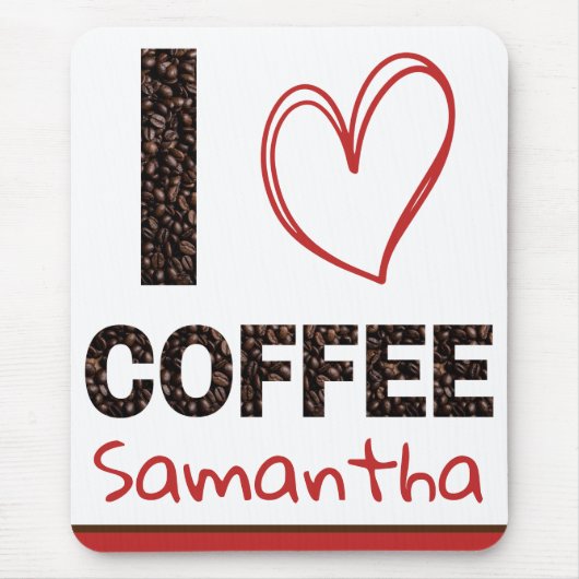カスタムネーム入り I Love Coffee マウスパッド (正面)