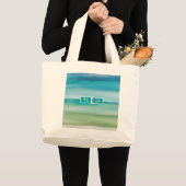 カスタムネーム抽象水彩海洋地平線アート ラージトートバッグ (正面(商品))