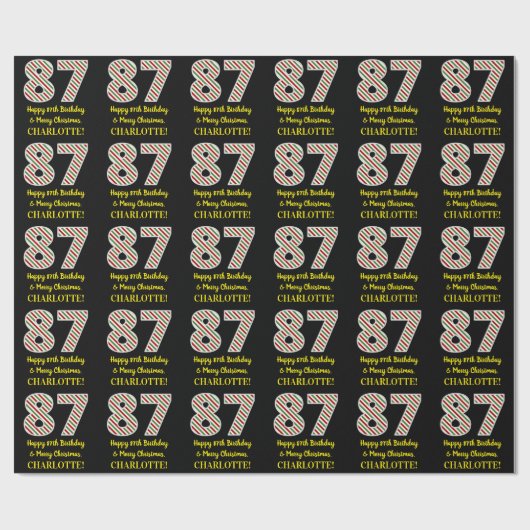 カスタムネーム様、８７歳のお誕生日おめでとうございます！そして、クリスマスプレゼントも一緒にどうぞ！ ラッピングペーパー (フラット)