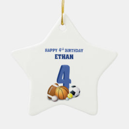 カスタムネーム男の子4歳の誕生日スポーツボール セラミックオーナメント