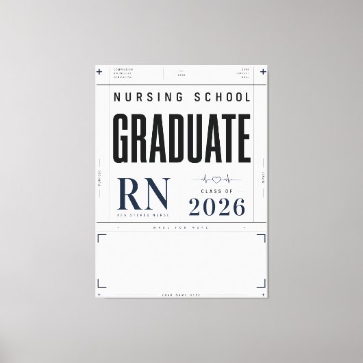 カスタムネーム看護学校卒業 RN 2026 キャンバスプリント (正面)