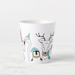 カスタムネーム かわいいクリスマス 動物たち カフェラテマグ