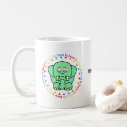 カスタムネーム かわいいゾウ LGBTQプライド コーヒーマグ コーヒーマグカップ