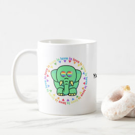 カスタムネーム かわいいゾウ LGBTQプライド コーヒーマグ コーヒーマグカップ