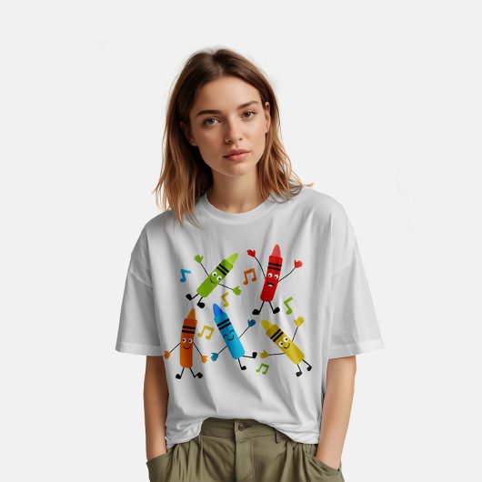 カスタムネーム かわいいダンシングクレヨン 先生 Tシャツ