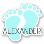 カスタムネーム かわいい パステルブルー 赤ちゃんの足跡 子供  シール (正面)