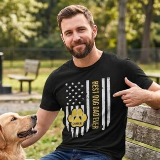 カスタムネーム アメリカ国旗 ベスト・ドッグ・ダッド Tシャツ