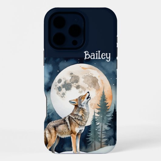 カスタムネーム オオカミ 月に吠える iPhoneケース (裏面)