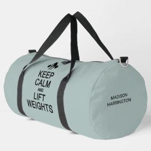 カスタムネーム＆カラーのKeep Calm & Lift Weights ダッフルバッグ