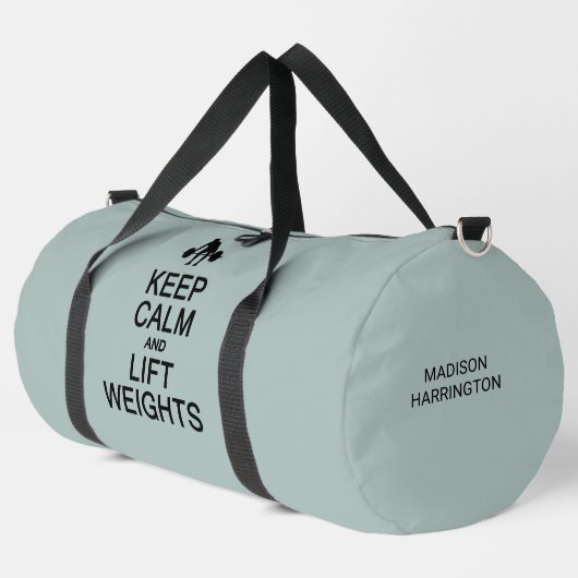 カスタムネーム&カラーのKeep Calm & Lift Weights ダッフルバッグ (左コーナー)