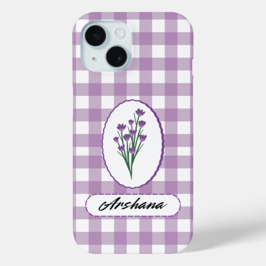 カスタムネーム ギンガムチェック 花束 iPhone 15 ケース Case-Mate iPhoneケース (裏面)
