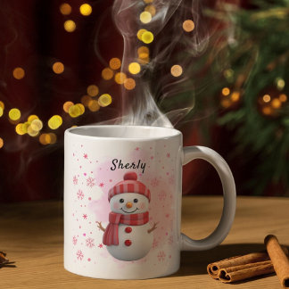 カスタムネーム クリスマス かわいい雪だるま コーヒーマグカップ