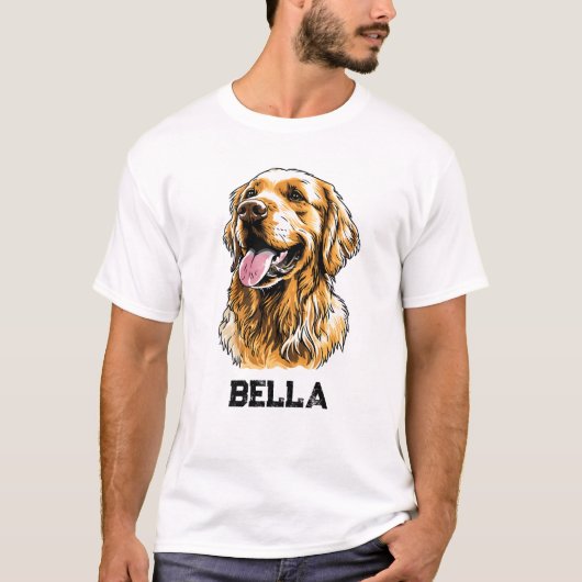 カスタムネーム ゴールデンレトリバー 犬の肖像面白い Tシャツ (正面)