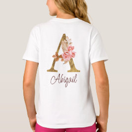 カスタムネーム ゴールドフォイル ピンクバラ イニシャルA Tシャツ
