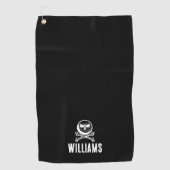 カスタムネーム スカル ゴルフボールとクロスボーンズ ゴルフタオル (正面)