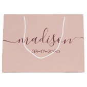 カスタムネーム テキスト ガーリー フェミニン ローズゴールド スクリプト ラージペーパーバッグ (正面)