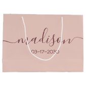 カスタムネーム テキスト ガーリー フェミニン ローズゴールド スクリプト ラージペーパーバッグ (裏面)