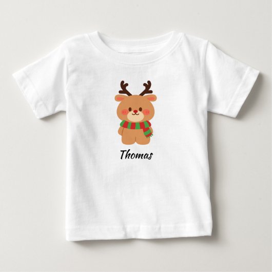 カスタムネーム トナカイ トドラー ベビーTシャツ (正面)