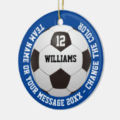 カスタムネーム ナンバー チームネーム サッカーボール セラミックオーナメント (左)
