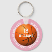 カスタムネーム ナンバー チーム バスケットボール ピンク キーホルダー (正面)