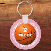 カスタムネーム ナンバー チーム バスケットボール ピンク キーホルダー (正面)
