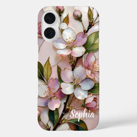 カスタムネーム ピンクの花 フローラルフォンケース Case-Mate iPhoneケース (裏面)