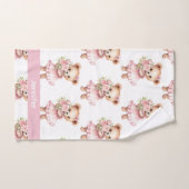 カスタムネーム ピンク テディベア 女の子の バスタオル セット (ハンドタオル)