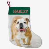 カスタムネーム フォト レトロ タイポグラフィー 緑 赤 スモールクリスマスストッキング (正面)