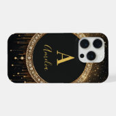 カスタムネーム ブラックギッター モノグラム レター iPhoneケース (裏面横)