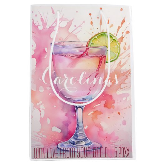 カスタムネーム ブラッシュピンク ハッチェロレットパーティー ミディアムペーパーバッグ (正面)