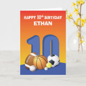 カスタムネーム ボーイ 10歳の誕生日 スポーツボール カード (黄色い花)