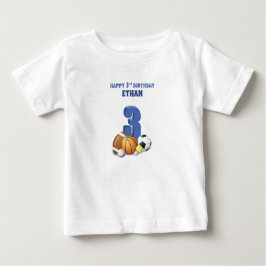 カスタムネーム ボーイ 3歳の誕生日 スポーツボール ベビーTシャツ