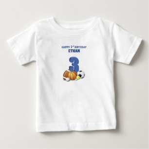 カスタムネーム ボーイ 3歳誕生日 スポーツボール ベビーTシャツ