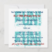 カスタムネーム モダン 30歳の誕生日 青系 招待状 (裏面)