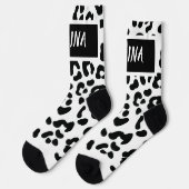 カスタムネーム ユキヒョウ プリント 靴下 (左)