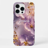 カスタムネーム ラベンダー フラワー ゴールド 名入れ iPhoneケース (裏面)