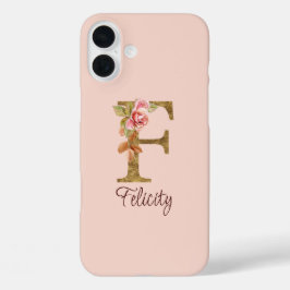 カスタムネーム リテールF ゴールドフォイル ピンクバラ iPhone 16 PLUSケース