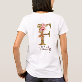カスタムネーム リテールF ゴールドフォイル ピンクバラ Tシャツ