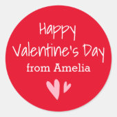 カスタムネーム レッドのバレンタインデーおめでとう ラウンドシール (正面)