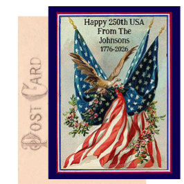 カスタムネーム ヴィンテージ 4th of July 愛国旗 ポストカード